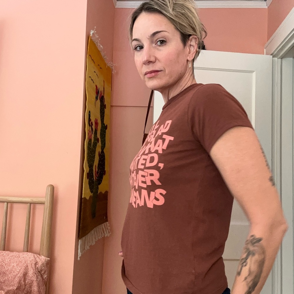 MOTHER “I’m Just Glad” The lil Goodie Goodie soft brown tee NWT XS - Picture 3 of 11